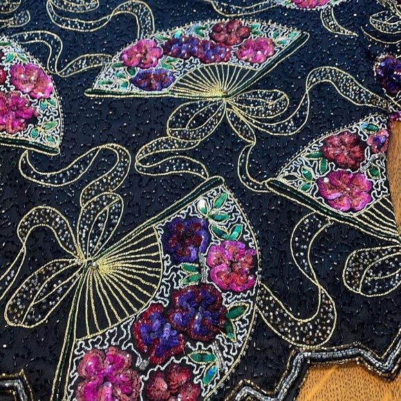 Laurence Kazar vintage beaded glam silk special occasion party top L - Picture 5 of 14